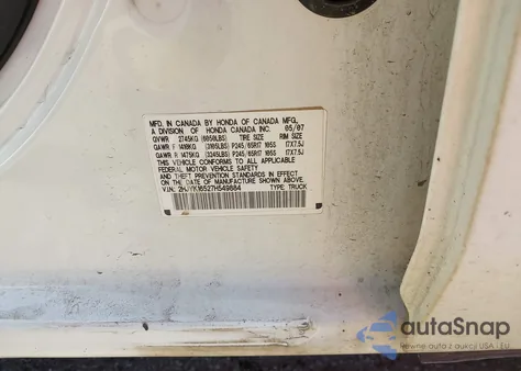 2007 Honda Ridgeline Rtl from USA, damaged, VIN 2HJYK16527H549884